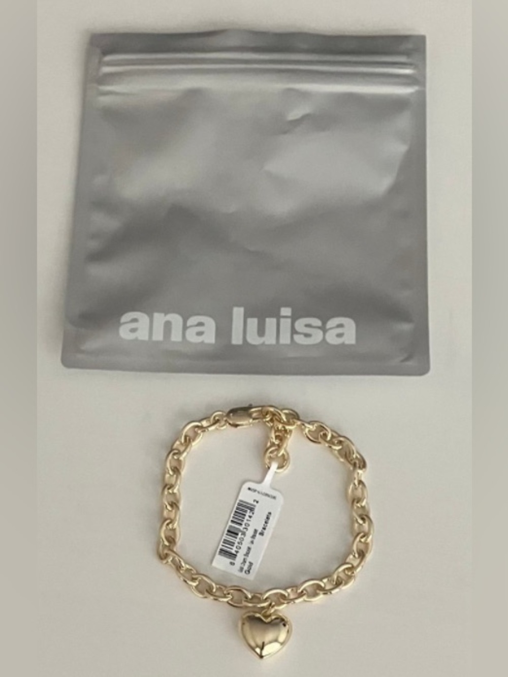 Ana Luisa Gold Lev Puffy Heart Charm Chain Link Bracelet